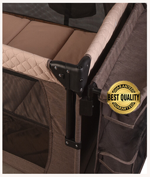 Holmer Maxi Comfort Coolstyle 70x110 CM Anne Yanı Deluxe Kumaş Cibinlikli Kahverengi Oyun Parkı