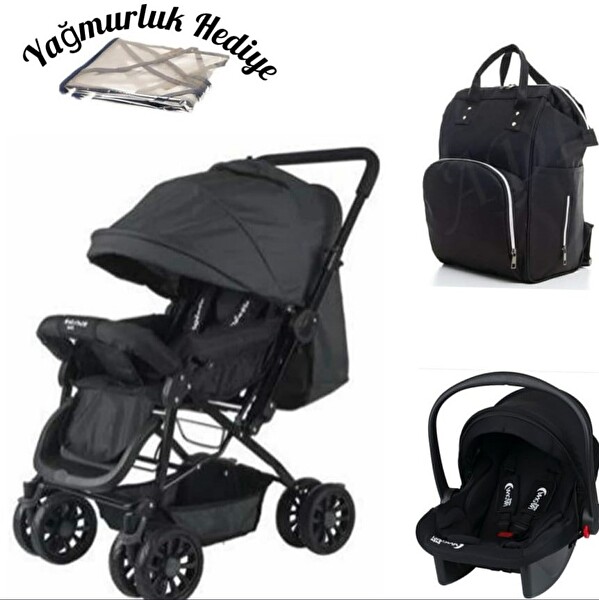 Lets Go Baby 4 Parça Çift Yön Bebek Arabası Puset Anakucağı Anne Bebek Çantası Yağmurluk Set