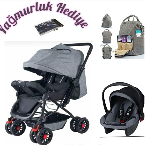 Lets Go Baby 4 Parça Çiftyönlü Bebek Arabası Puset Anakucağı Yağmurluk Anne Bebek Çantası Set