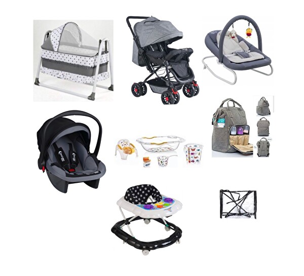 Lets Go Baby 12 Parça Çift Yön Bebek Arabası Beşik Ana Kucağı Yürüteç Küvet Takımı Bebek Çeyiz Seti