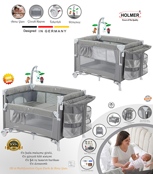 Holmer Maxi Comfort Coolstyle Anne Yanı-Deluxe Kumaş Premium Oyun Parkı Gri - Aloevera Yatak 70x110 CM