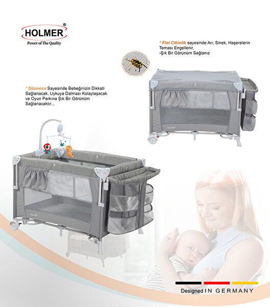Holmer Maxi Comfort Coolstyle Anne Yanı-Deluxe Kumaş Premium Oyun Parkı Gri - Aloevera Yatak 70x110 CM