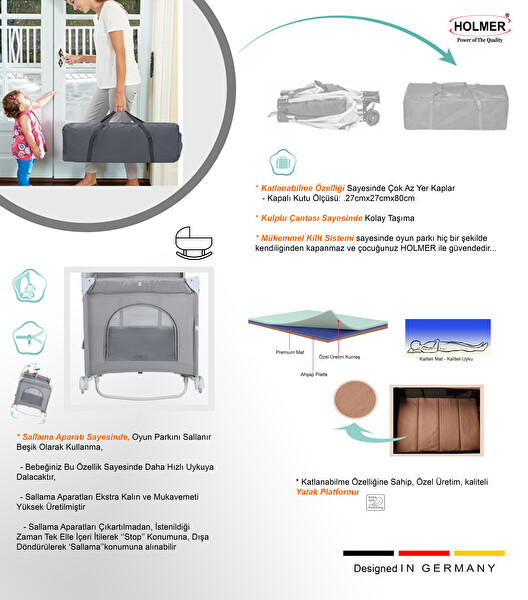 Holmer Maxi Comfort Coolstyle Anne Yanı-Deluxe Kumaş Premium Oyun Parkı Gri - Aloevera Yatak 70x110 CM