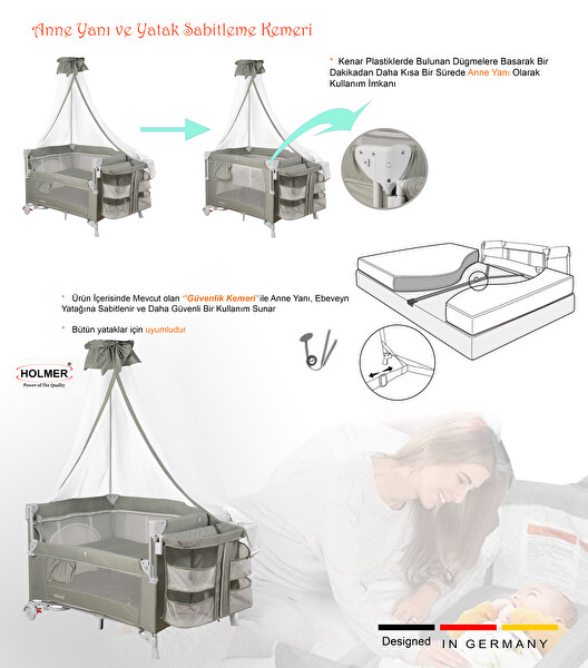 Holmer Maxi Comfort Coolstyle Deluxe Kumaş Cibinlikli Oyun Parkı-Anne Yanı 70x110 CM Açık Gri