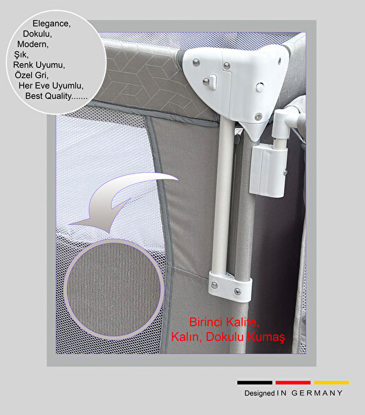 Holmer Maxi Comfort Coolstyle Deluxe Kumaş Cibinlikli Oyun Parkı-Anne Yanı 70x110 CM Açık Gri