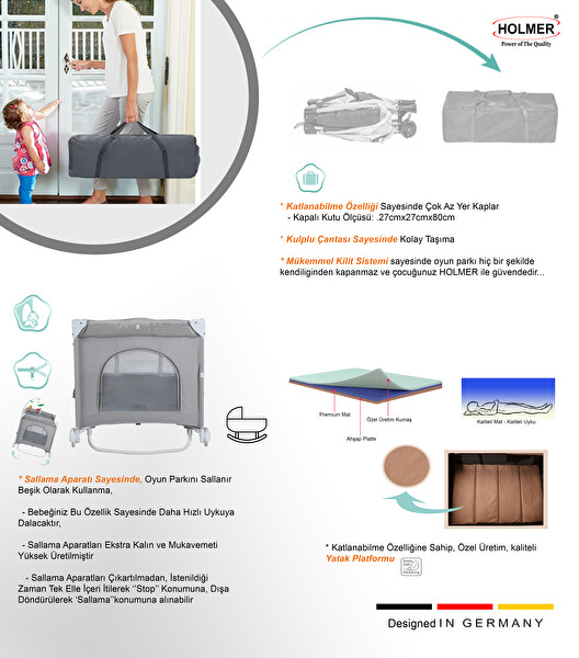 Holmer Maxi Comfort Coolstyle Deluxe Kumaş Cibinlikli Oyun Parkı-Anne Yanı 70x110 CM Açık Gri