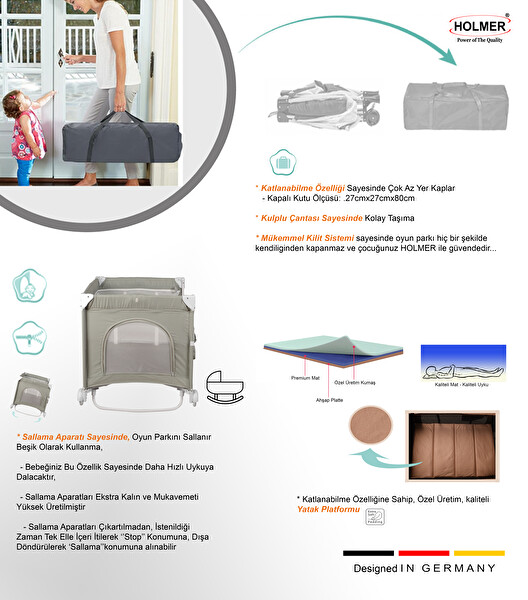 Holmer Maxi Comfort Coolstyle Deluxe Kumaş Cibinlikli Oyun Parkı-Anne Yanı 70x110 CM Açık Gri