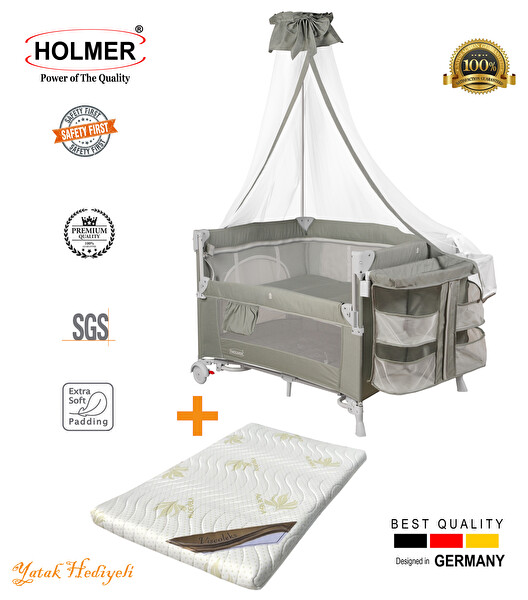 Holmer Coolstyle Cibinlikli Anne Yanı Oyun Parkı 70x110 CM Açık Gri - Aloevera Yatak