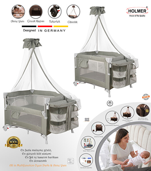 Holmer Coolstyle Cibinlikli Anne Yanı Oyun Parkı 70x110 CM Açık Gri - Aloevera Yatak