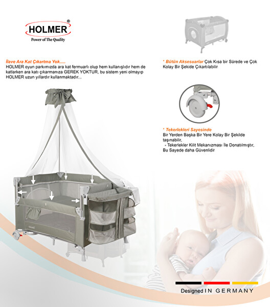 Holmer Coolstyle Cibinlikli Anne Yanı Oyun Parkı 70x110 CM Açık Gri - Aloevera Yatak