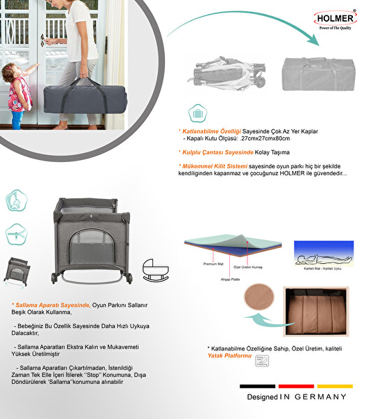 Holmer Coolstyle Cibinlikli Anne Yanı Oyun Parkı 70x110 CM Gri - Aloevera Yatak
