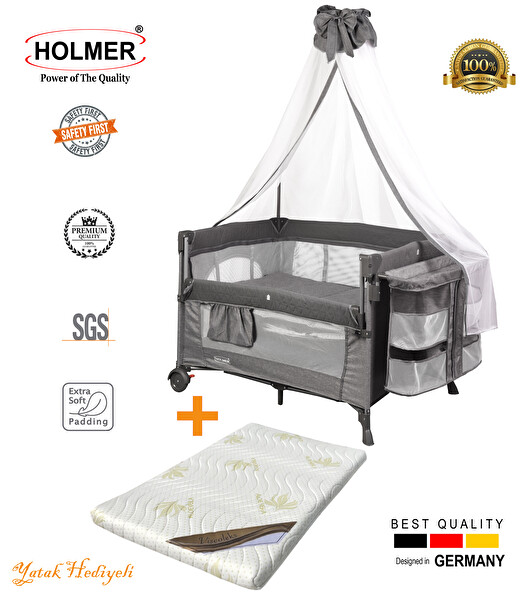 Holmer Coolstyle Cibinlikli Anne Yanı Oyun Parkı 70x110 CM Gri - Aloevera Yatak