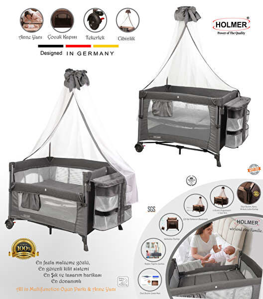 Holmer Coolstyle Cibinlikli Anne Yanı Oyun Parkı 70x110 CM Gri - Aloevera Yatak