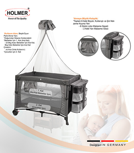 Holmer Coolstyle Cibinlikli Anne Yanı Oyun Parkı 70x110 CM Gri - Aloevera Yatak