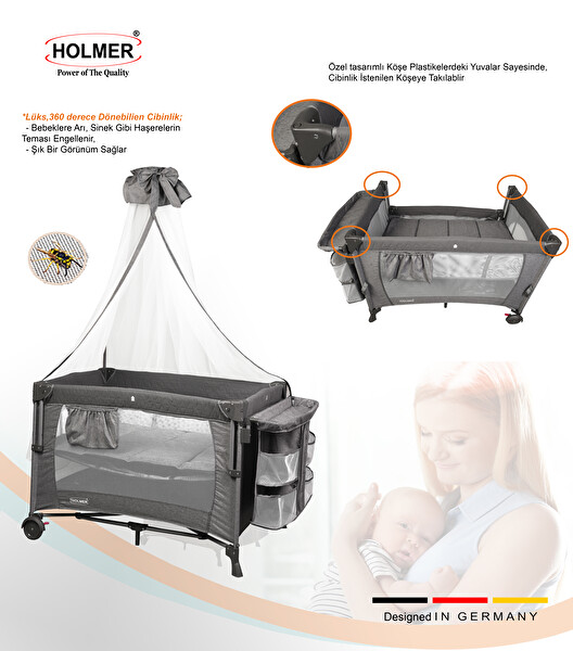 Holmer Coolstyle Cibinlikli Anne Yanı Oyun Parkı 70x110 CM Gri - Aloevera Yatak
