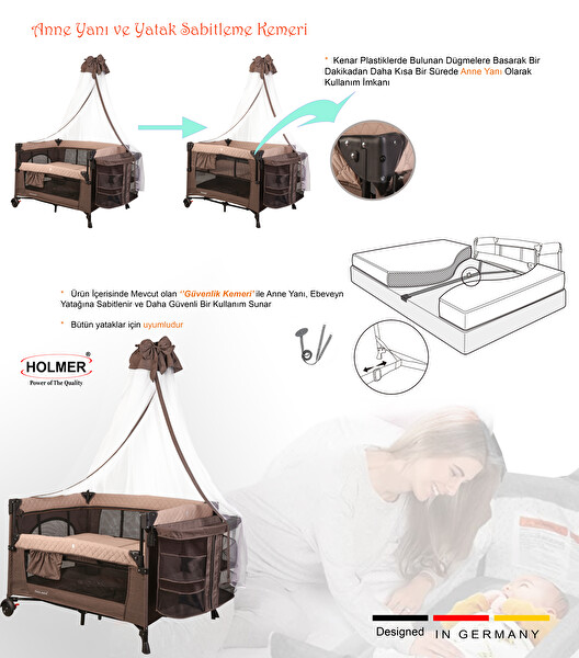 Holmer Coolstyle Cibinlikli Anne Yanı Oyun Parkı 70x110 CM Kahverengi - Aloevera Yatak