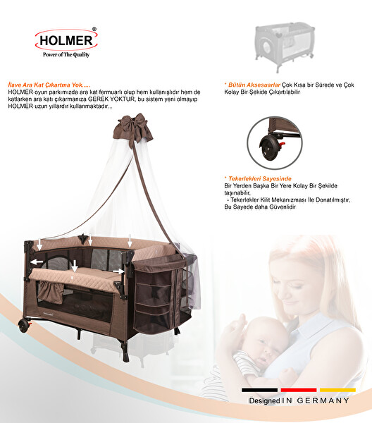 Holmer Coolstyle Cibinlikli Anne Yanı Oyun Parkı 70x110 CM Kahverengi - Aloevera Yatak