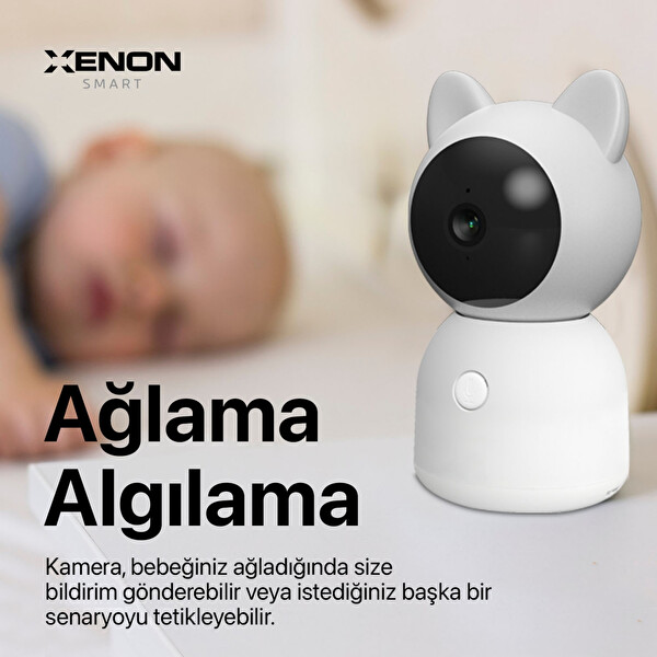 Xenon Smart Akıllı Bebek Kamerası Sıcaklık ve Nem Ölçen Ninni Çalan Çift Yönlü Ses İletişimli Bebek İzleme Monitörü X7201