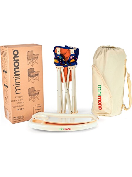 Minimono Plus Portatif Yükseltici Katlanabilir Mama Sandalyesi Turuncu - Lacivert