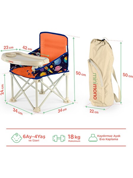 Minimono Plus Portatif Yükseltici Katlanabilir Mama Sandalyesi Turuncu - Lacivert