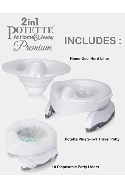 Potette Premium Portatif Katlanabilir Combo Paket Beyaz Bebek Lazımlık ve Tuvalet Adaptörü