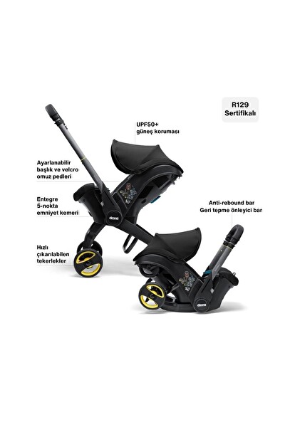 Doona Bebek Arabasına Dönüşen Tekerlekli I-Size Ana Kucağı Oto Koltuğu - Nitro Black
