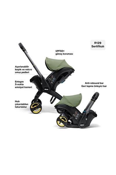 Doona Bebek Arabasına Dönüşen Tekerlekli I-Size Ana Kucağı Oto Koltuğu - Desert Green