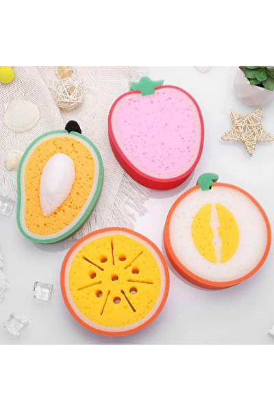 Kitchen Design Lab 4'lü Sevimli Meyve Şekilli Banyo Süngeri Bebek Yıkama Süngeri Duş Lifi