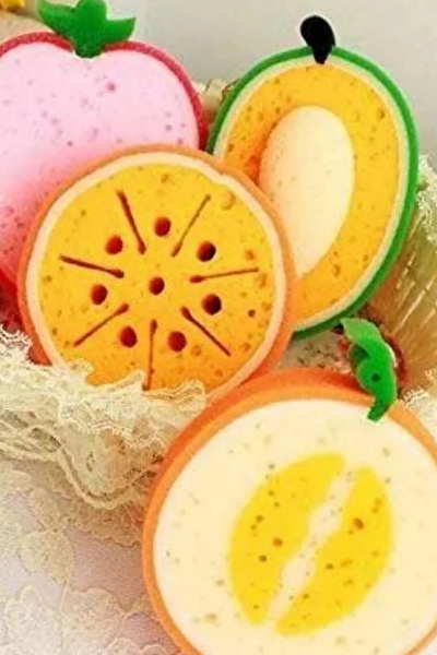 Kitchen Design Lab 2'li Çilek ve Avokado Şekilli Sevimli Meyve Banyo Süngeri Bebek Yıkama Süngeri Duş Lifi