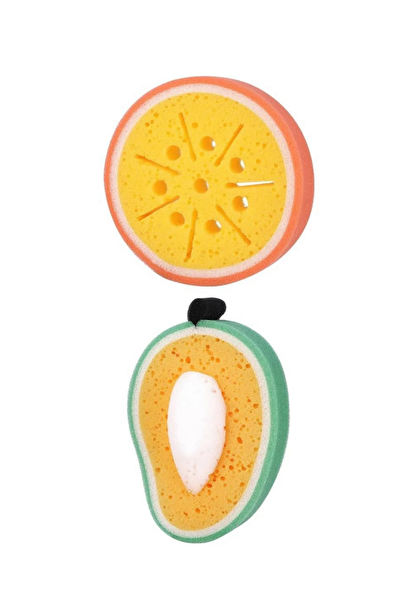 Kitchen Design Lab 2'li Portakal ve Avokado Şekilli Sevimli Meyve Vücut Süngeri Bebek Süngeri Duş Lifi