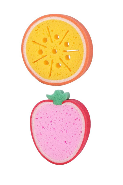 Kitchen Design Lab 2'li Portakal ve Çilek Şekilli Sevimli Meyve Banyo Bebek Vücut Süngeri