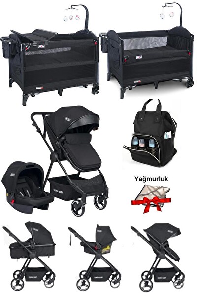 Tommybaby Handy Travel Sistem - Oyun Parkı - Çanta - Bebek Arabası Siyah Yenidoğan Seti