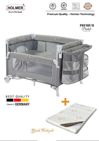 Holmer Coolstyle Yatak Hediyeli Oyun Parkı Anne Yanı Park Yatak Multi Pro Gri