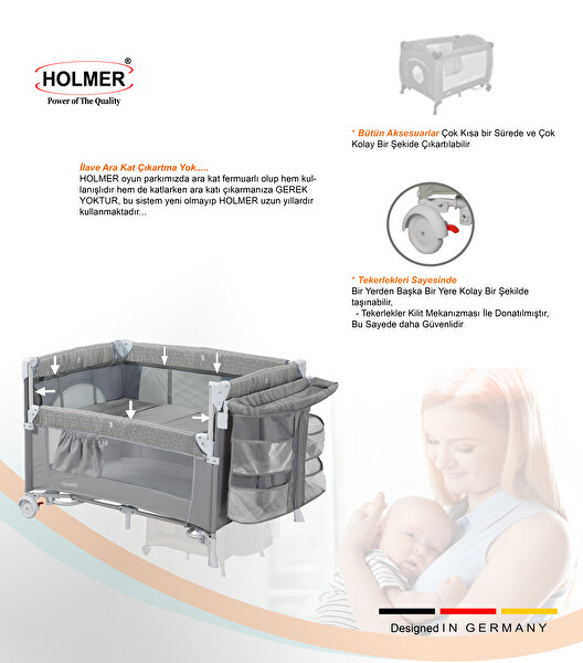 Holmer Coolstyle Yatak Hediyeli Oyun Parkı Anne Yanı Park Yatak Multi Pro Gri