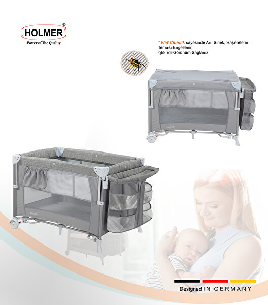 Holmer Coolstyle Yatak Hediyeli Oyun Parkı Anne Yanı Park Yatak Multi Pro Gri