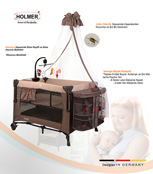 Holmer Yatak Hediyeli Anne Yanı Park Yatak Cibinlikli Dönenceli 70x110cm Bej