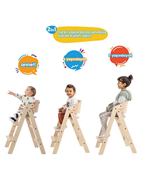 Mamatoyz My Chair Only Chair Naturel Ahşap Açık Kahverengi Portatif Mama Sandalyesi 86x60x40 CM