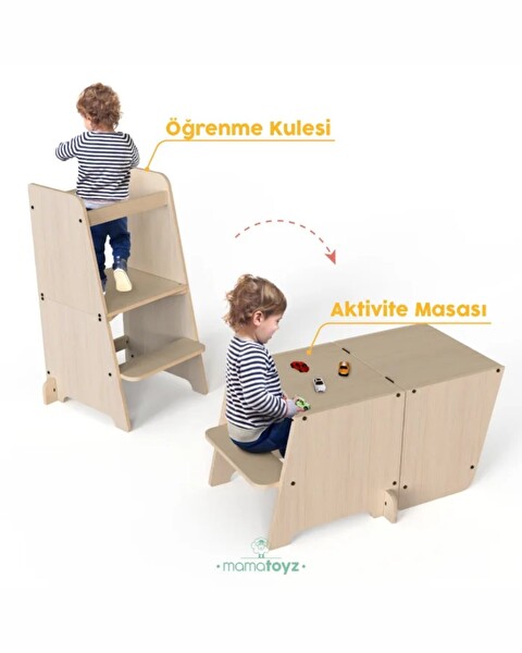 Mamatoyz 07 Kule Bend Menteşeli Natural Açık Kahverengi Çocuk Basamağı 80x44x40 CM
