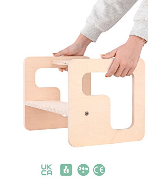 Mamatoyz Step In Box Natural Color Ahşap Açık Kahverengi Kule Çocuk Basamağı