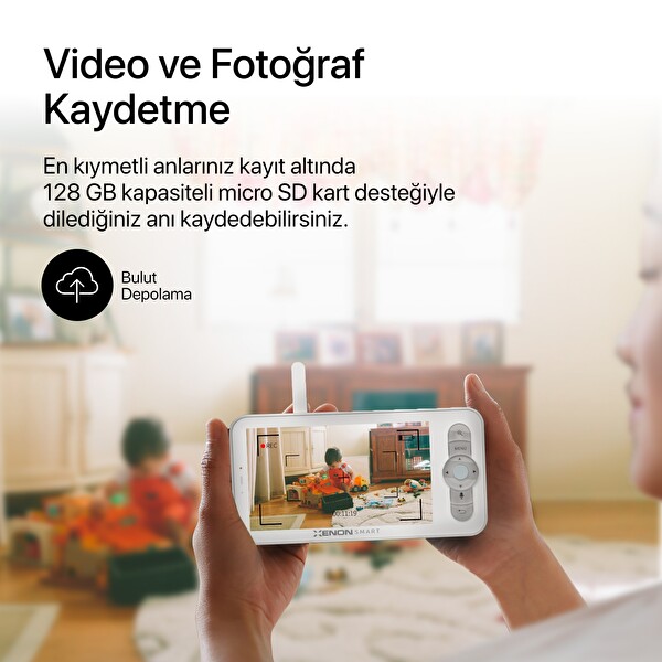 Xenon Smart Akıllı Monitörlü Bebek Kamerası ve Beyaz Gürültü Pış Pış Sesi Bebek Uyku Arkadaşı Seti Siyah