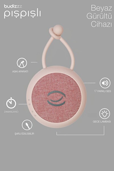 Budizzz Beyaz Gürültü Cihazı Pışpışlı Ninnili Radyasyon İçermeyen Bebek Uyku Arkadaşı - Pembe