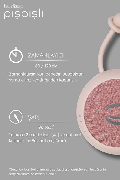 Budizzz Beyaz Gürültü Cihazı Pışpışlı Ninnili Radyasyon İçermeyen Bebek Uyku Arkadaşı - Pembe