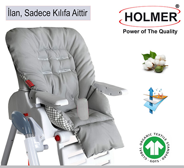 Holmer Leke Tutmaz Organik Max-M Gri Mama Sandalyesi Minderi Ve Kılıfı