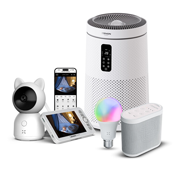 Xenon Smart Akıllı Bebek Kamerası Hava Temizleyici Beyaz Gürültü Pış Pış Sesi Uyku Arkadaşı ve RGB Ampul Seti
