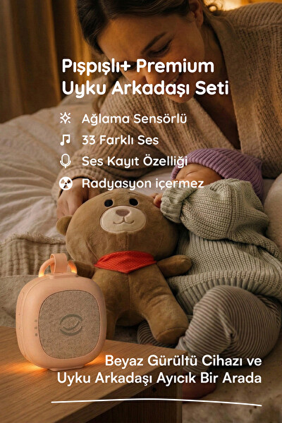 Budizzz Plus Ağlama Sensörlü Beyaz Gürültü Cihazı 33 Sesli Anne Ses Kayıtlı Bebek Uyku Cihazı Ayıcık