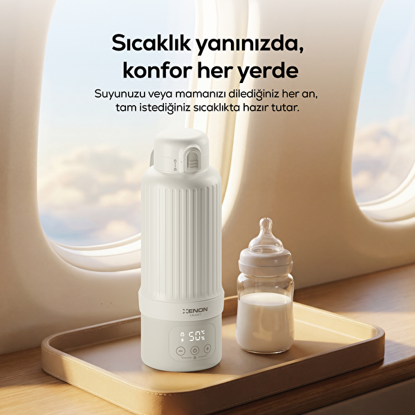 Xenon Smart X1004 Taşınabilir Su Isıtıcı 500 ml Modüler Bataryalı Sıcaklık Ayarlı Mama ve Süt Isıtıcı Beyaz