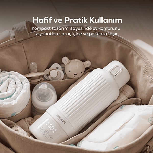 Xenon Smart X1004 Taşınabilir Su Isıtıcı 500 ml Modüler Bataryalı Sıcaklık Ayarlı Mama ve Süt Isıtıcı Beyaz