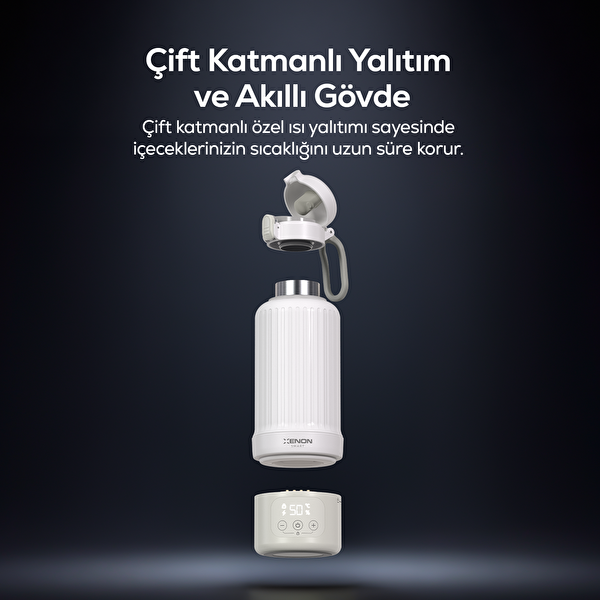 Xenon Smart X1004 Taşınabilir Su Isıtıcı 500 ml Modüler Bataryalı Sıcaklık Ayarlı Mama ve Süt Isıtıcı Beyaz