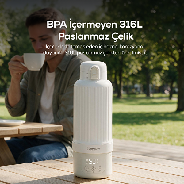 Xenon Smart X1004 Taşınabilir Su Isıtıcı 500 ml Modüler Bataryalı Sıcaklık Ayarlı Mama ve Süt Isıtıcı Beyaz
