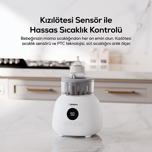 Xenon Smart X1003 Anne Sütü Çözdürme Karıştırıcılı Hassas Sıcaklık Geniş Biberon Uyumlu Biberon Isıtıcı Beyaz